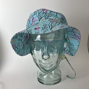 Kids UV Sun Protection Bird and Floral Patterned Blue Bucket Hat